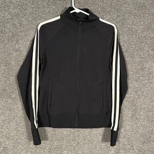 Athleta Jacket Womens Medium Black Track Full Zip Stripe Sleeve Running